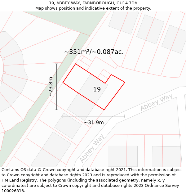 19, ABBEY WAY, FARNBOROUGH, GU14 7DA: Plot and title map