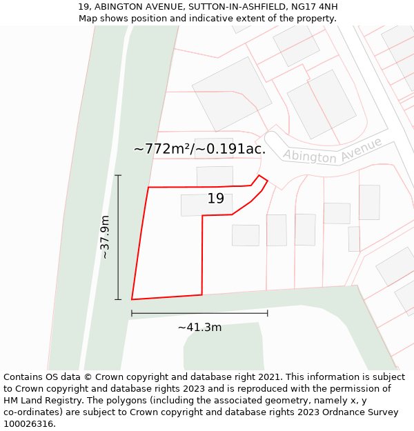 19, ABINGTON AVENUE, SUTTON-IN-ASHFIELD, NG17 4NH: Plot and title map