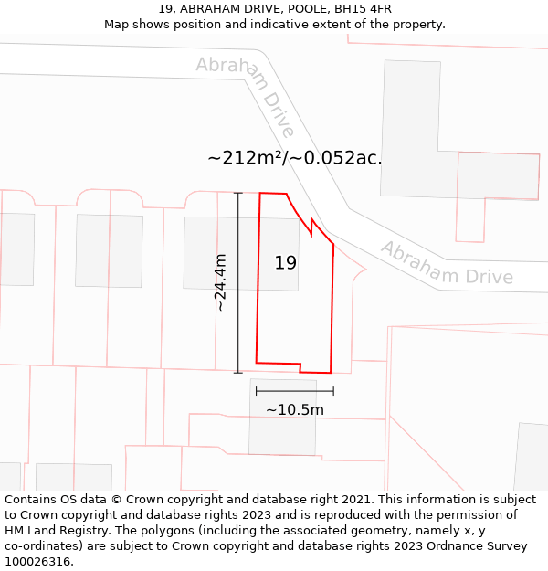 19, ABRAHAM DRIVE, POOLE, BH15 4FR: Plot and title map