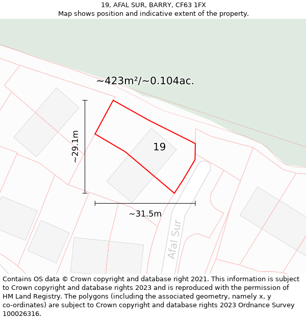 19, AFAL SUR, BARRY, CF63 1FX: Plot and title map