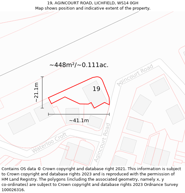 19, AGINCOURT ROAD, LICHFIELD, WS14 0GH: Plot and title map