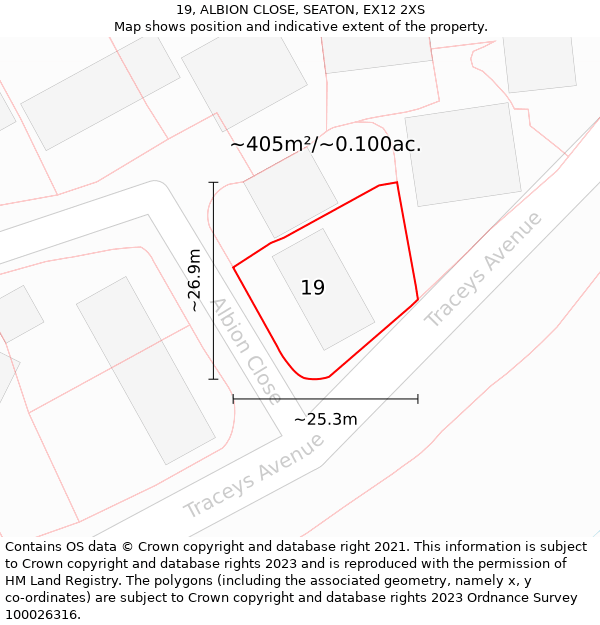 19, ALBION CLOSE, SEATON, EX12 2XS: Plot and title map