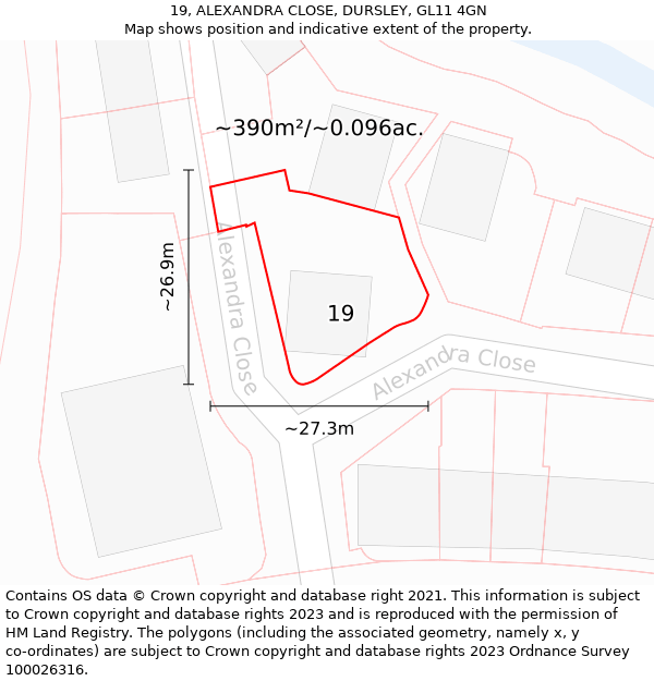 19, ALEXANDRA CLOSE, DURSLEY, GL11 4GN: Plot and title map