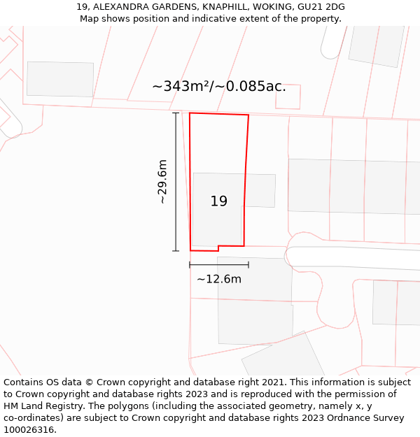 19, ALEXANDRA GARDENS, KNAPHILL, WOKING, GU21 2DG: Plot and title map