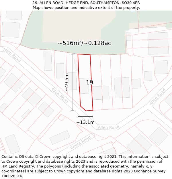 19, ALLEN ROAD, HEDGE END, SOUTHAMPTON, SO30 4ER: Plot and title map