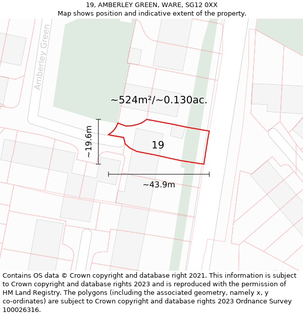 19, AMBERLEY GREEN, WARE, SG12 0XX: Plot and title map