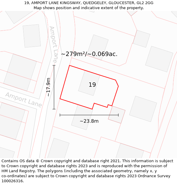 19, AMPORT LANE KINGSWAY, QUEDGELEY, GLOUCESTER, GL2 2GG: Plot and title map