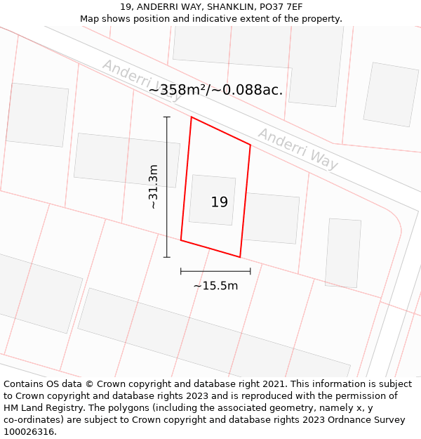 19, ANDERRI WAY, SHANKLIN, PO37 7EF: Plot and title map