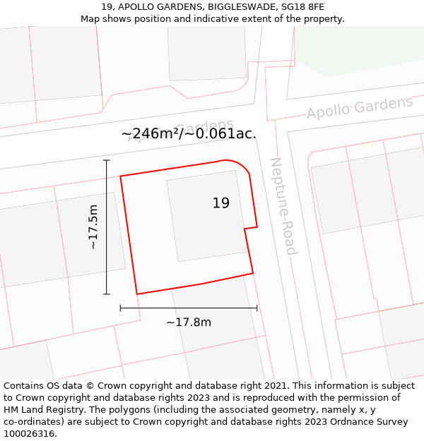 19, APOLLO GARDENS, BIGGLESWADE, SG18 8FE: Plot and title map