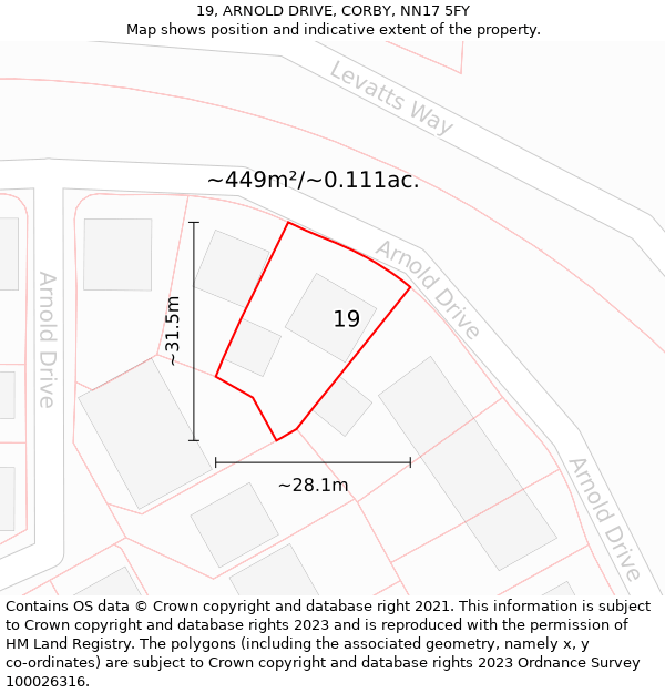 19, ARNOLD DRIVE, CORBY, NN17 5FY: Plot and title map