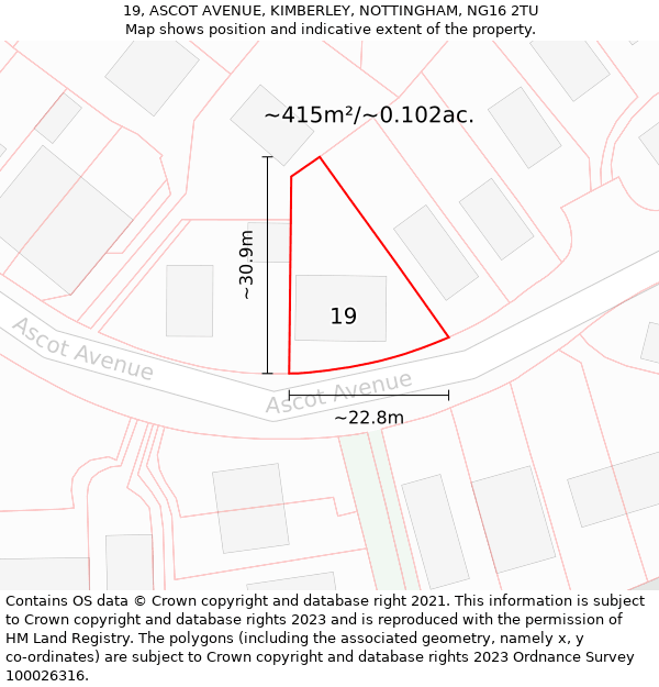 19, ASCOT AVENUE, KIMBERLEY, NOTTINGHAM, NG16 2TU: Plot and title map