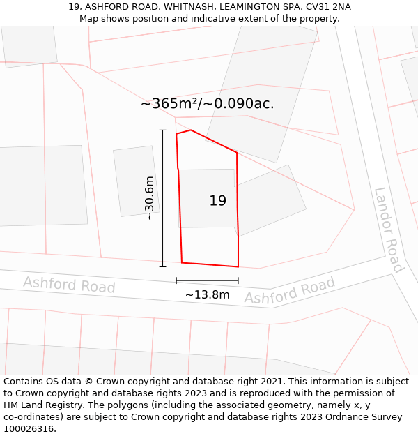 19, ASHFORD ROAD, WHITNASH, LEAMINGTON SPA, CV31 2NA: Plot and title map