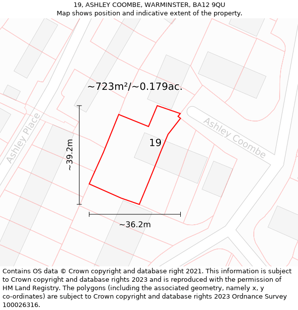 19, ASHLEY COOMBE, WARMINSTER, BA12 9QU: Plot and title map