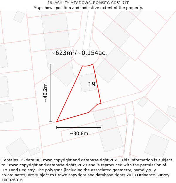 19, ASHLEY MEADOWS, ROMSEY, SO51 7LT: Plot and title map