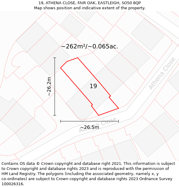 19, ATHENA CLOSE, FAIR OAK, EASTLEIGH, SO50 8QP: Plot and title map