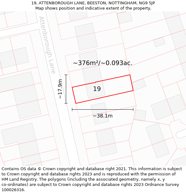 19, ATTENBOROUGH LANE, BEESTON, NOTTINGHAM, NG9 5JP: Plot and title map