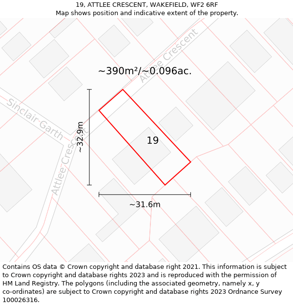 19, ATTLEE CRESCENT, WAKEFIELD, WF2 6RF: Plot and title map