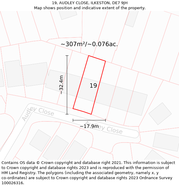 19, AUDLEY CLOSE, ILKESTON, DE7 9JH: Plot and title map