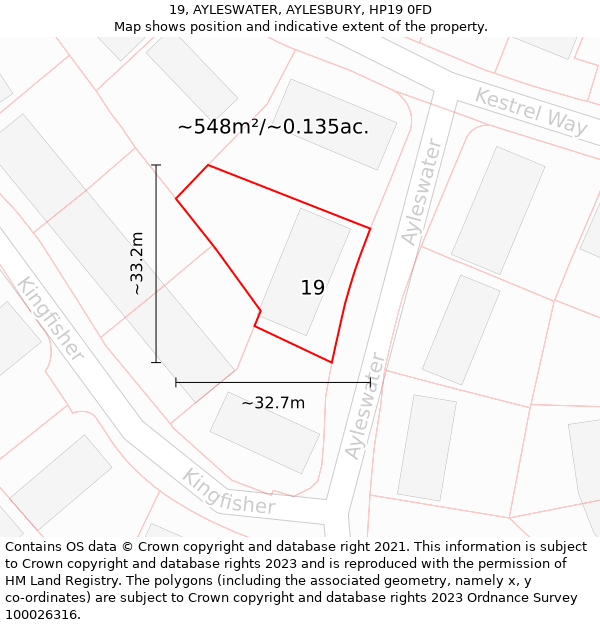 19, AYLESWATER, AYLESBURY, HP19 0FD: Plot and title map