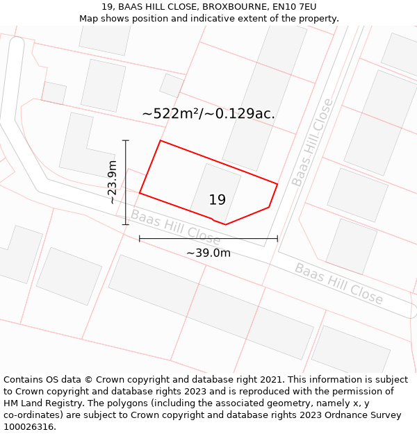 19, BAAS HILL CLOSE, BROXBOURNE, EN10 7EU: Plot and title map