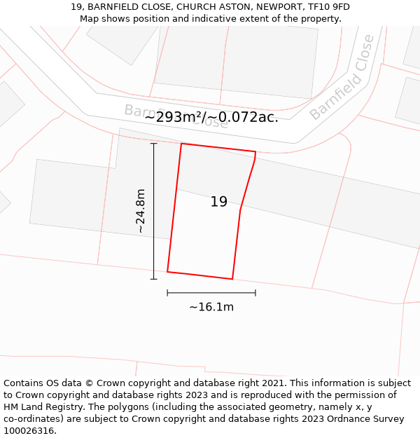 19, BARNFIELD CLOSE, CHURCH ASTON, NEWPORT, TF10 9FD: Plot and title map