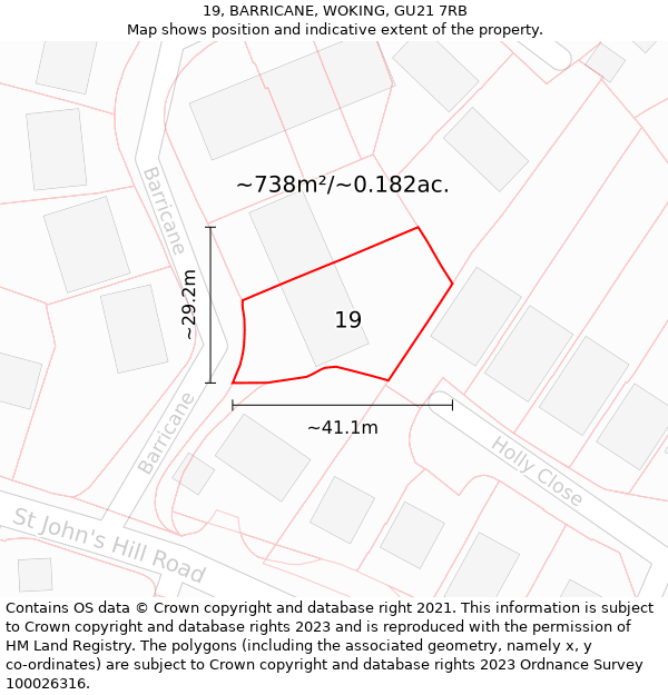 19, BARRICANE, WOKING, GU21 7RB: Plot and title map