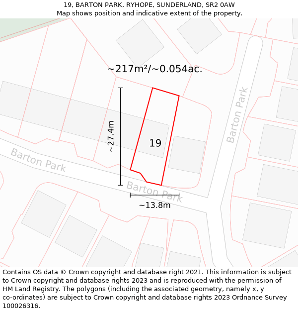 19, BARTON PARK, RYHOPE, SUNDERLAND, SR2 0AW: Plot and title map