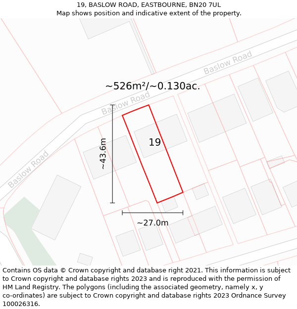 19, BASLOW ROAD, EASTBOURNE, BN20 7UL: Plot and title map