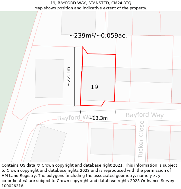 19, BAYFORD WAY, STANSTED, CM24 8TQ: Plot and title map