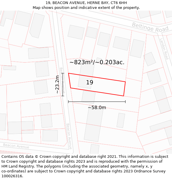 19, BEACON AVENUE, HERNE BAY, CT6 6HH: Plot and title map