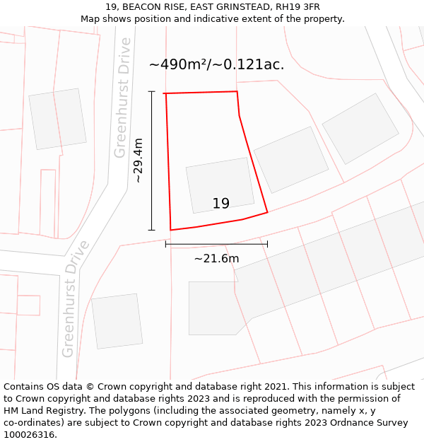 19, BEACON RISE, EAST GRINSTEAD, RH19 3FR: Plot and title map