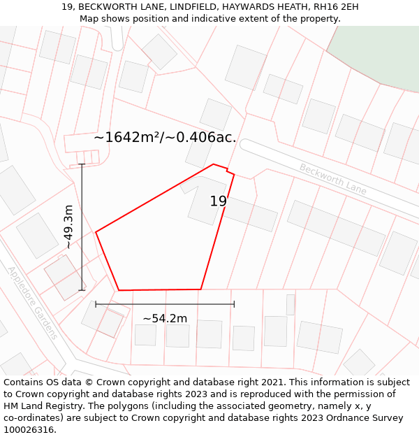 19, BECKWORTH LANE, LINDFIELD, HAYWARDS HEATH, RH16 2EH: Plot and title map
