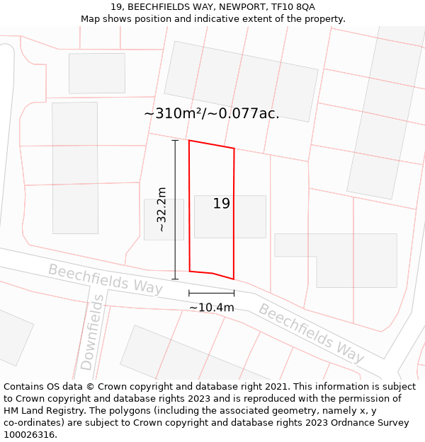 19, BEECHFIELDS WAY, NEWPORT, TF10 8QA: Plot and title map