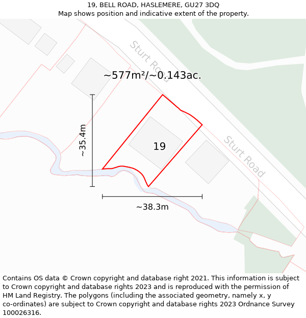 19, BELL ROAD, HASLEMERE, GU27 3DQ: Plot and title map