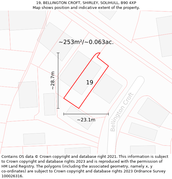 19, BELLINGTON CROFT, SHIRLEY, SOLIHULL, B90 4XP: Plot and title map