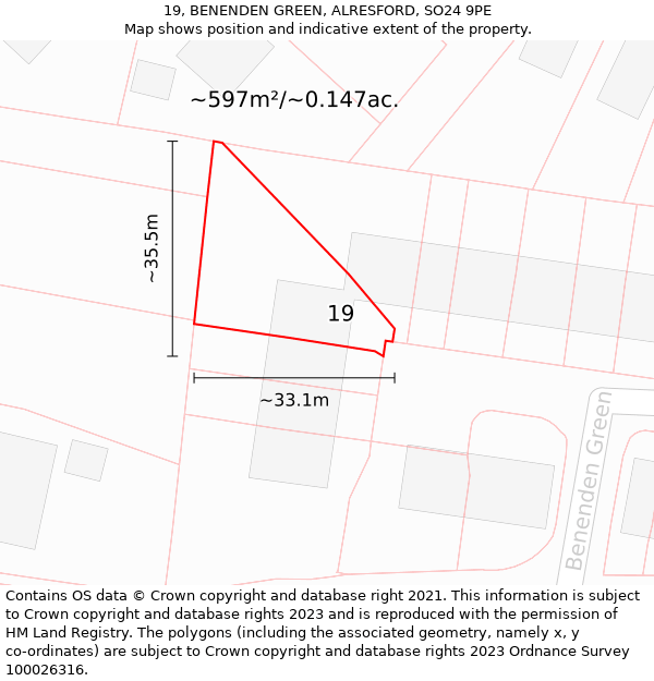 19, BENENDEN GREEN, ALRESFORD, SO24 9PE: Plot and title map