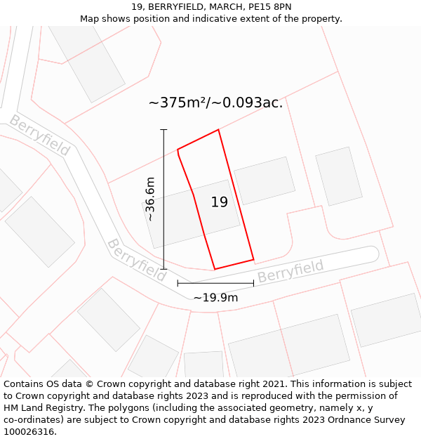 19, BERRYFIELD, MARCH, PE15 8PN: Plot and title map