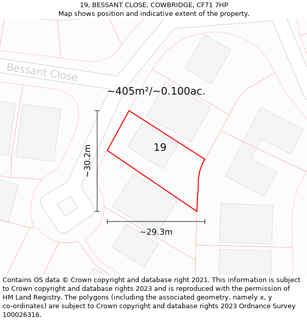 19, BESSANT CLOSE, COWBRIDGE, CF71 7HP: Plot and title map