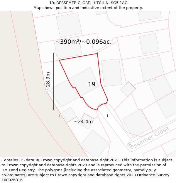 19, BESSEMER CLOSE, HITCHIN, SG5 1AG: Plot and title map