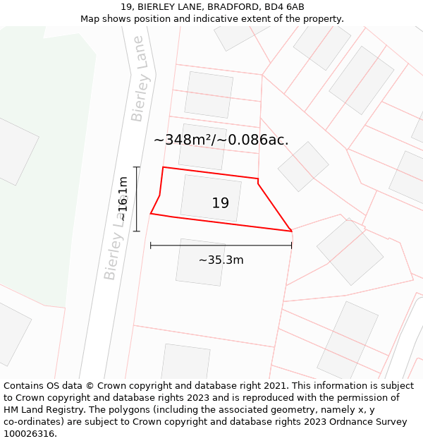 19, BIERLEY LANE, BRADFORD, BD4 6AB: Plot and title map