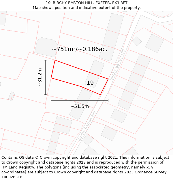 19, BIRCHY BARTON HILL, EXETER, EX1 3ET: Plot and title map