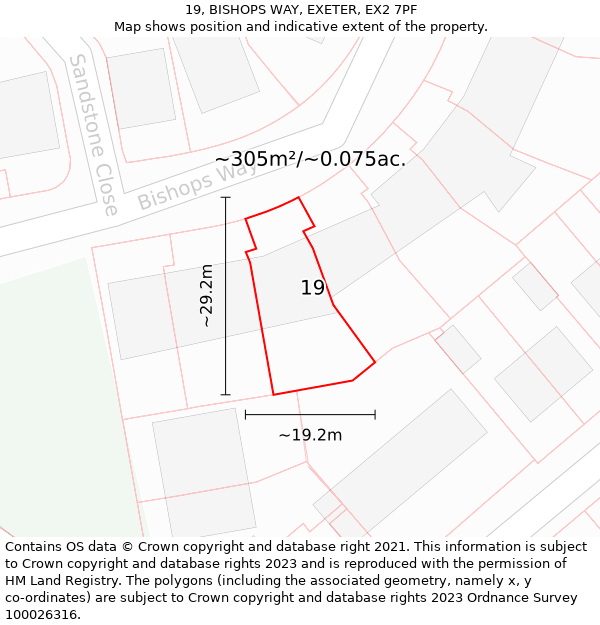 19, BISHOPS WAY, EXETER, EX2 7PF: Plot and title map