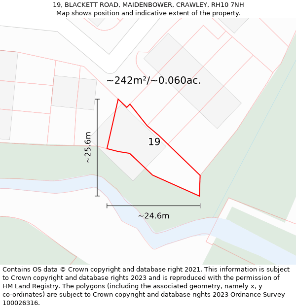 19, BLACKETT ROAD, MAIDENBOWER, CRAWLEY, RH10 7NH: Plot and title map