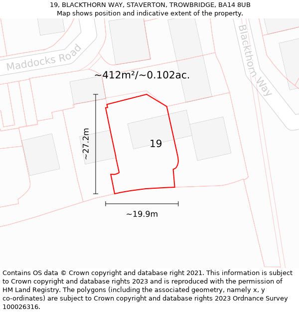 19, BLACKTHORN WAY, STAVERTON, TROWBRIDGE, BA14 8UB: Plot and title map