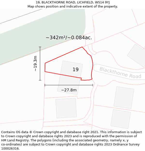 19, BLACKTHORNE ROAD, LICHFIELD, WS14 9YJ: Plot and title map