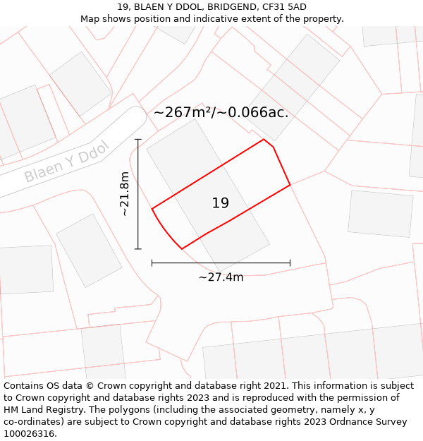 19, BLAEN Y DDOL, BRIDGEND, CF31 5AD: Plot and title map