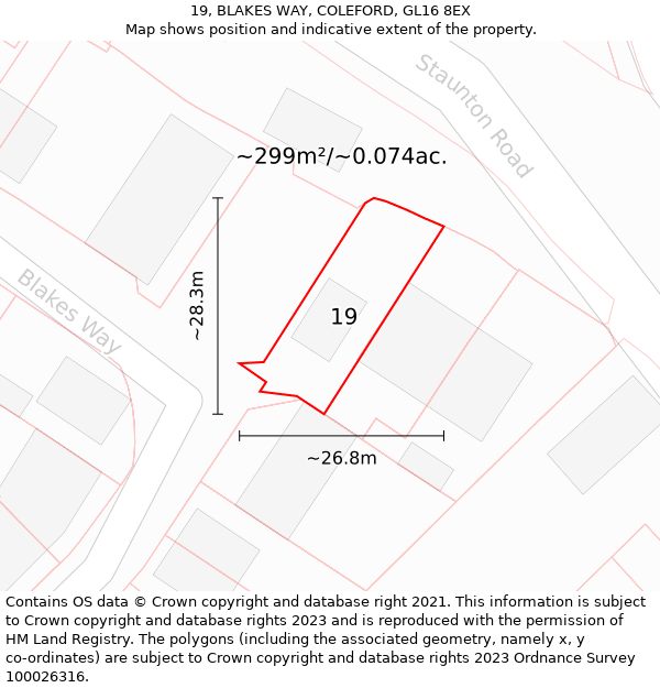 19, BLAKES WAY, COLEFORD, GL16 8EX: Plot and title map