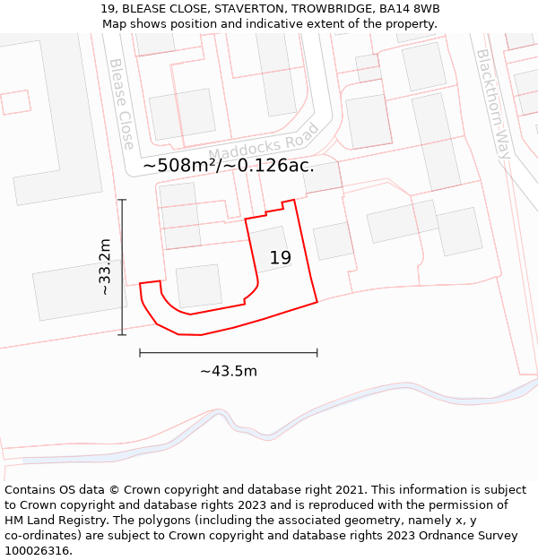 19, BLEASE CLOSE, STAVERTON, TROWBRIDGE, BA14 8WB: Plot and title map