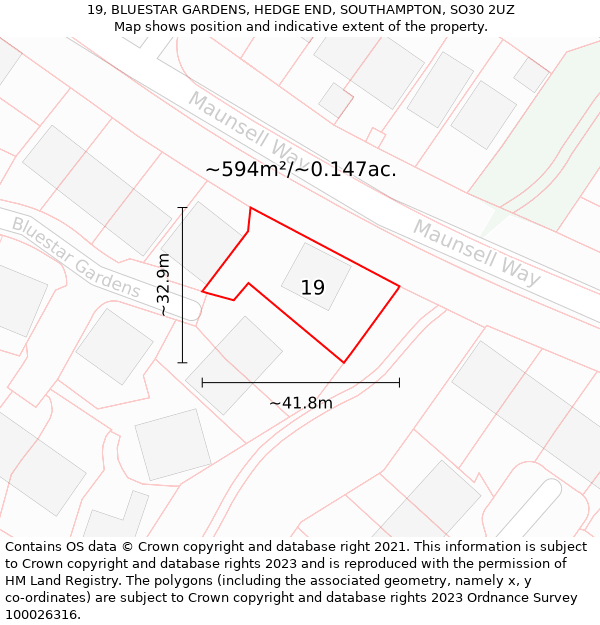 19, BLUESTAR GARDENS, HEDGE END, SOUTHAMPTON, SO30 2UZ: Plot and title map