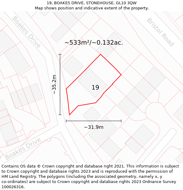 19, BOAKES DRIVE, STONEHOUSE, GL10 3QW: Plot and title map